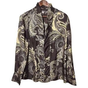 Ann Taylor Pure Silk Paisley Button Up Blouse 14